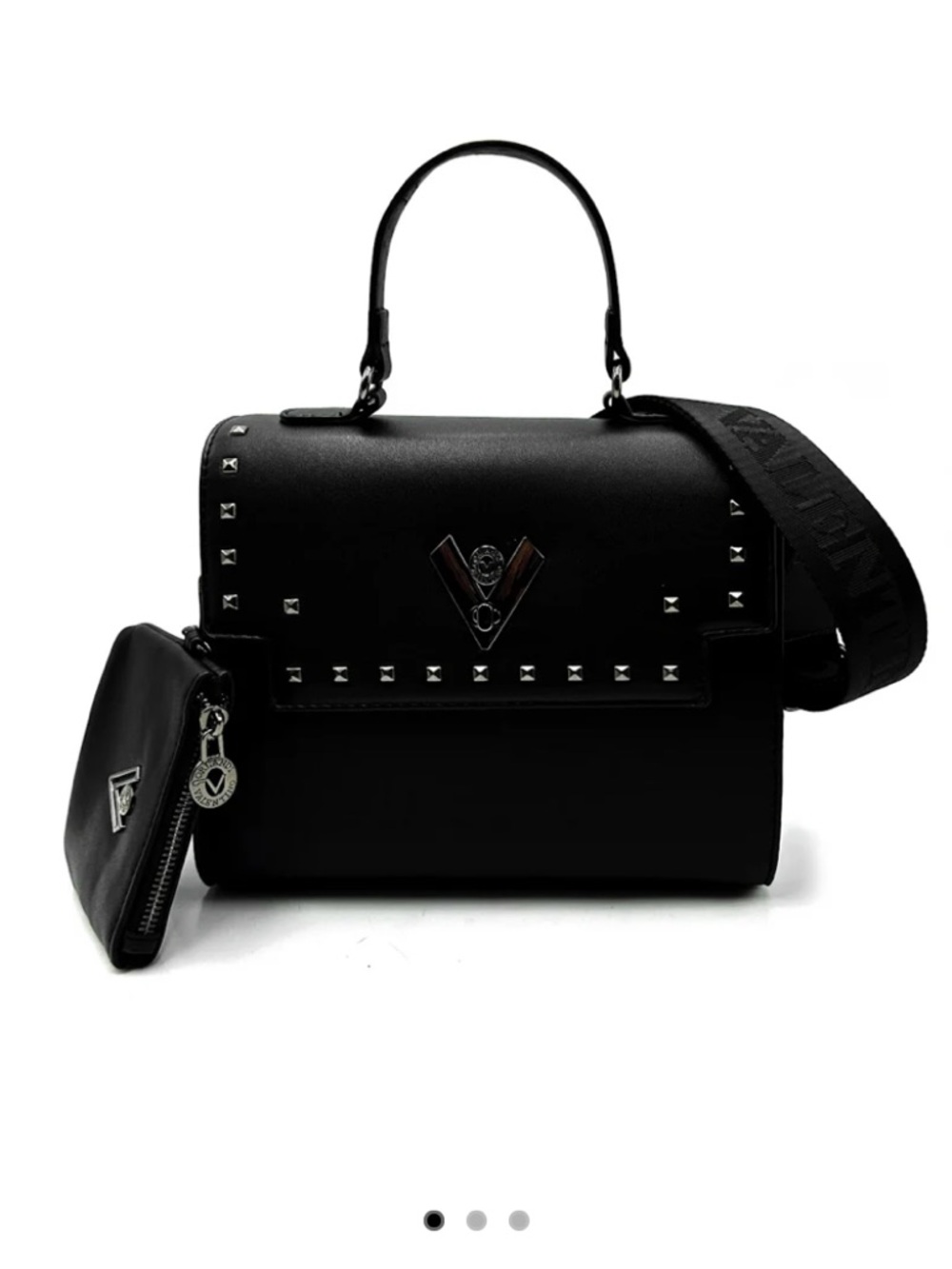 Valentino Black Studded Satchel with Detachable Strap and Pouch